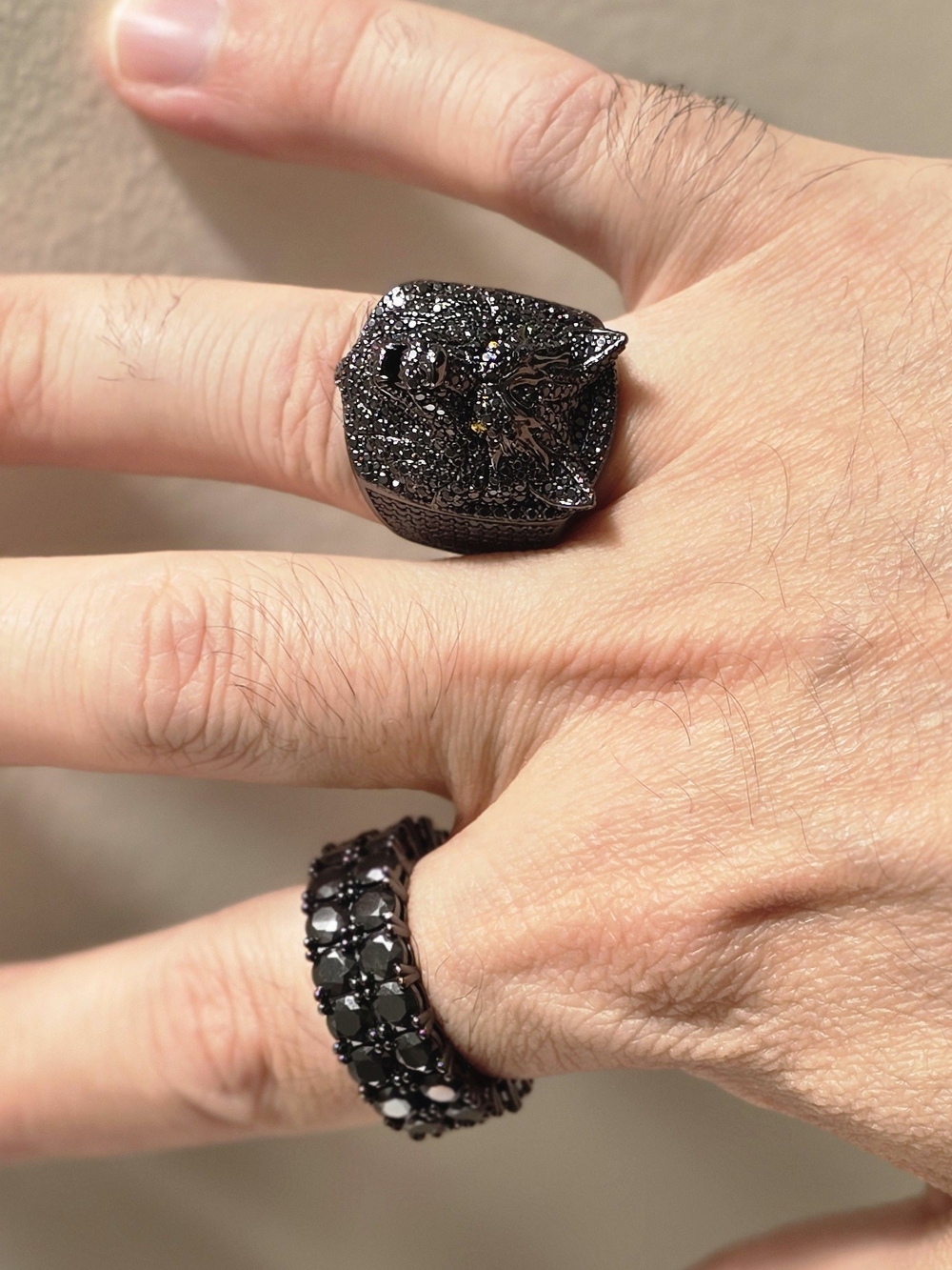 Neve Jewelry Sterling Silver 925 Moissanite Pave Black Wolf Head Luxury Ring - Picture 8 of 9